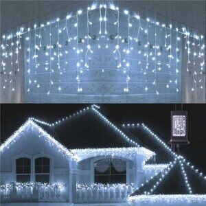 Christmas Icicle Lights Outdoor,360 LED 29.5ft 8Modes Fairy Icicle String Lights